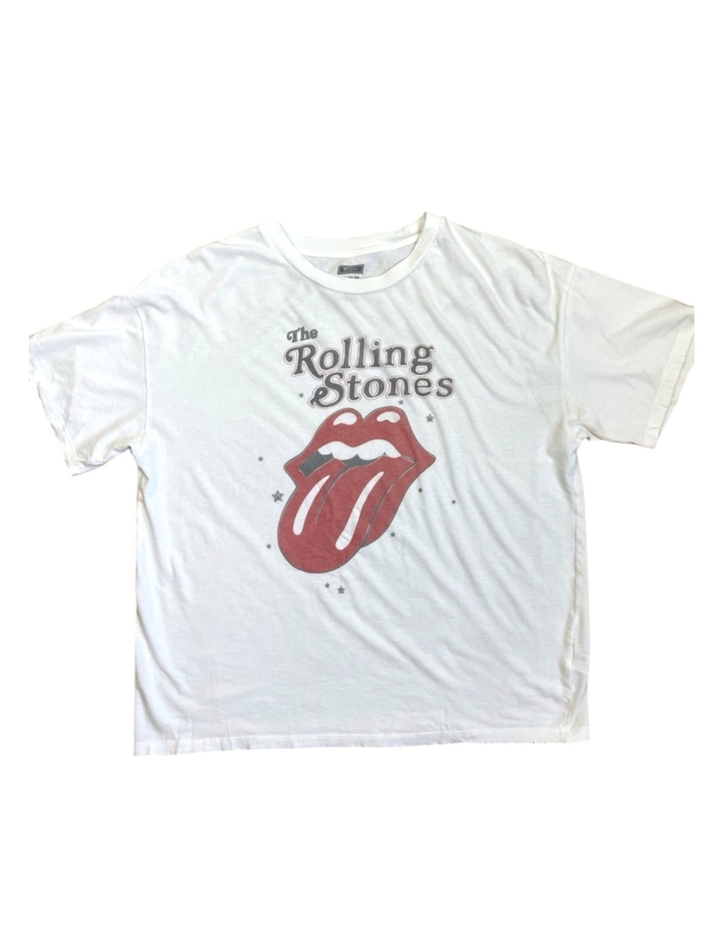 Rolling Stones Rock Band Tee Med White Star Rock Music Tour Boxy Loose Grunge